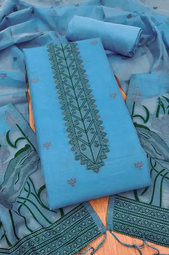 Skyblue muga cotton with jamdani weaving work unstitched suit