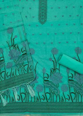 Seagreen muga cotton with jamdani weaving work unstitched suit 4