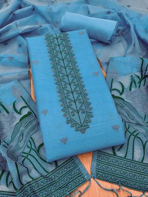 Skyblue muga cotton with jamdani weaving work unstitched suit 3