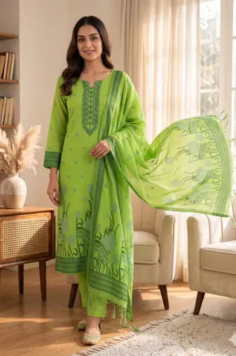 Pista muga cotton with jamdani weaving work unstitched suit