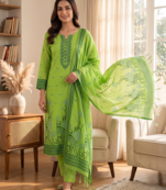 Pista muga cotton with jamdani weaving work unstitched suit