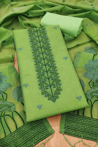 Pista muga cotton with jamdani weaving work unstitched suit