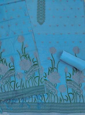 Skyblue muga cotton with jamdani weaving work unstitched suit 4
