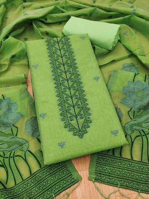 Pista muga cotton with jamdani weaving work unstitched suit 3