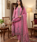Pink muga cotton with jamdani weaving work unstitched suit