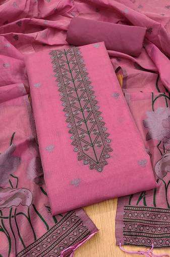 Pink muga cotton with jamdani weaving work unstitched suit