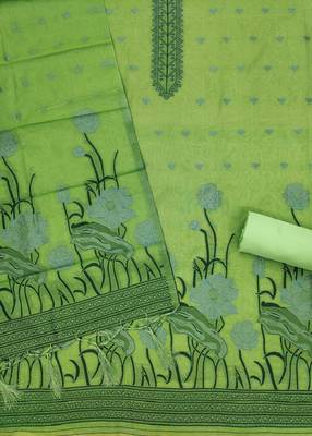 Pista muga cotton with jamdani weaving work unstitched suit 4