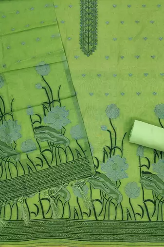 Pista muga cotton with jamdani weaving work unstitched suit