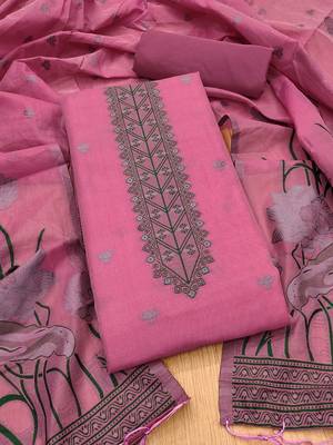 Pink muga cotton with jamdani weaving work unstitched suit 3