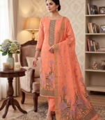 Peach muga cotton with jamdani weaving work suit