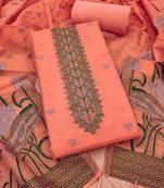 Peach muga cotton with jamdani weaving work suit