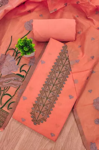 Peach muga cotton with jamdani weaving work suit