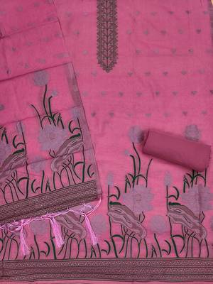 Pink muga cotton with jamdani weaving work unstitched suit 4