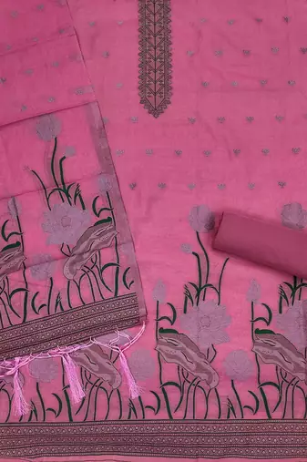 Pink muga cotton with jamdani weaving work unstitched suit