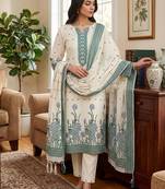 Offwhite muga cotton with jamdani weaving work unstitched suit