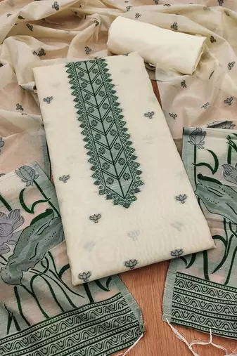 Offwhite muga cotton with jamdani weaving work unstitched suit
