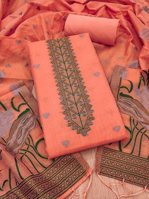 Peach muga cotton with jamdani weaving work suit 3