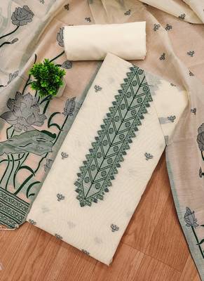 Offwhite muga cotton with jamdani weaving work unstitched suit 2