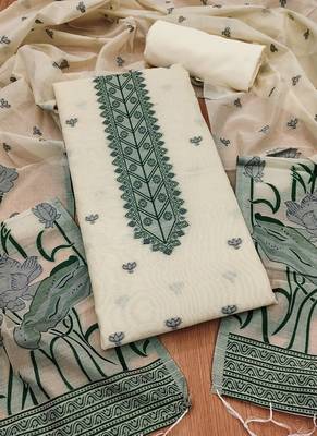Offwhite muga cotton with jamdani weaving work unstitched suit 3