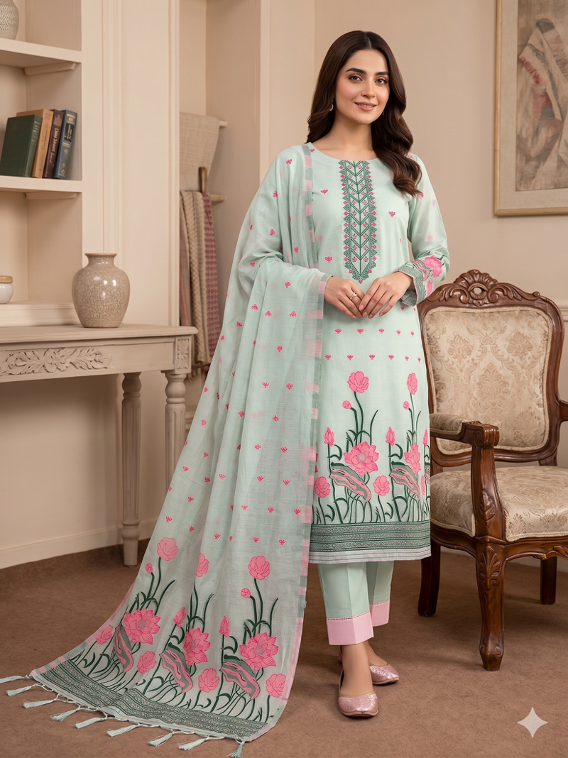 Grey muga cotton with jamdani weaving work unstitched suit