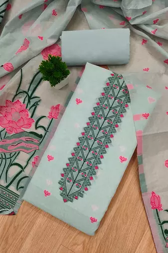 Grey muga cotton with jamdani weaving work unstitched suit