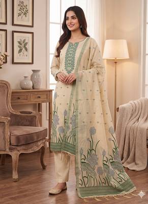 Chiku muga cotton with jamdani weaving work suit 1