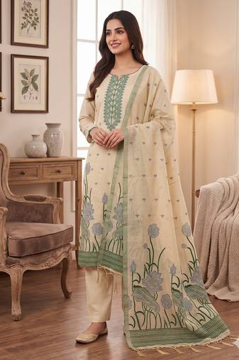 Chiku muga cotton with jamdani weaving work suit