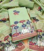 Pista muga cotton with jamdani weaving work unstitched suit