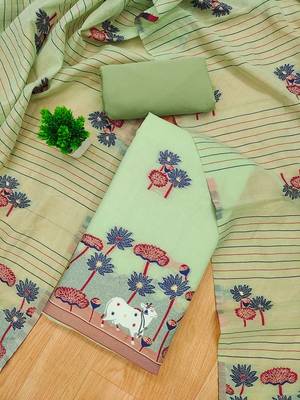 Pista muga cotton with jamdani weaving work unstitched suit 2