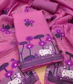 Pink muga cotton with jamdani weaving work unstitched suit