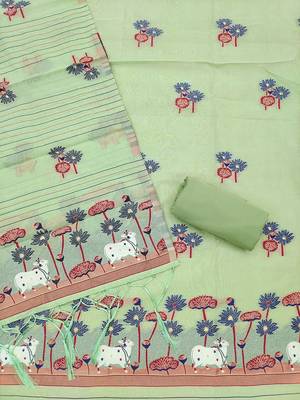 Pista muga cotton with jamdani weaving work unstitched suit 3