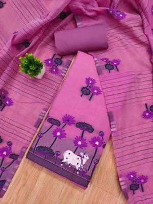 Pink muga cotton with jamdani weaving work unstitched suit 2