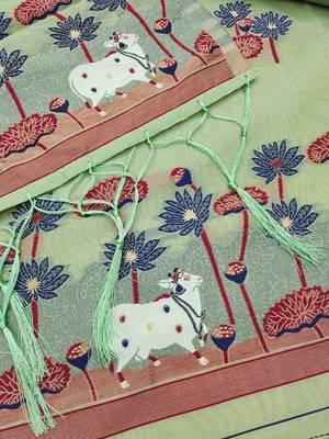 Pista muga cotton with jamdani weaving work unstitched suit 4