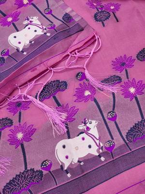 Pink muga cotton with jamdani weaving work unstitched suit 4