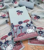 Grey muga cotton with jamdani weaving work unstitched suit