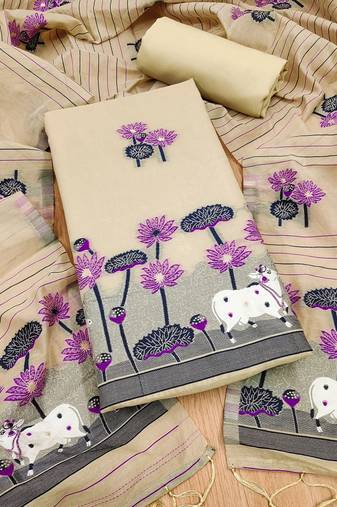 Chiku muga cotton with jamdani weaving work unstitched suit