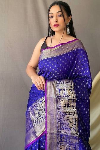 Navy Blue Kanjivaram silk blend Saree