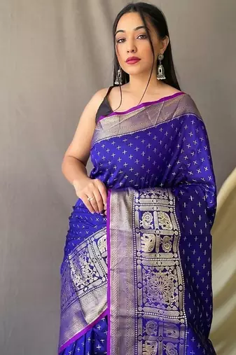 Navy Blue Kanjivaram silk blend Saree