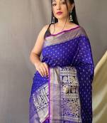 Navy Blue Kanjivaram silk blend Saree