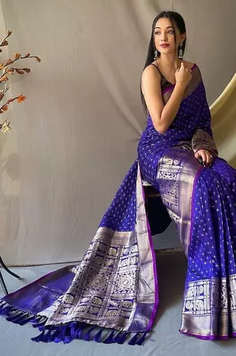 Navy Blue Kanjivaram silk blend Saree