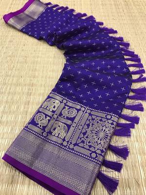 Navy Blue Kanjivaram silk blend Saree 4