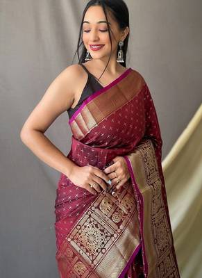 Maroon Kanjivaram silk blend Saree 1