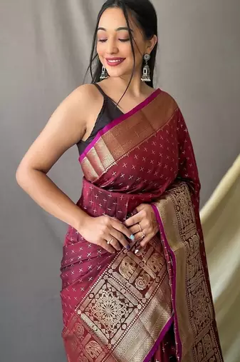 Maroon Kanjivaram silk blend Saree