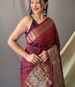 Maroon Kanjivaram silk blend Saree