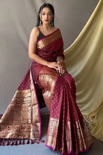 Maroon Kanjivaram silk blend Saree