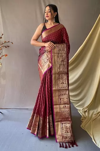 Maroon Kanjivaram silk blend Saree