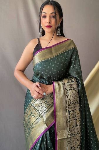 Green Kanjivaram silk blend Saree