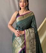 Green Kanjivaram silk blend Saree