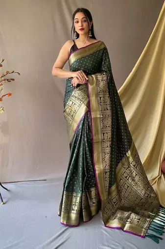 Green Kanjivaram silk blend Saree