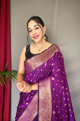 Purple Kanjivaram silk blend Saree
